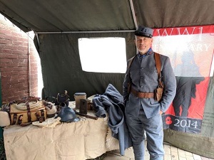 Photo of Mark Page wearing WW1 French Infantry Uniform Trench