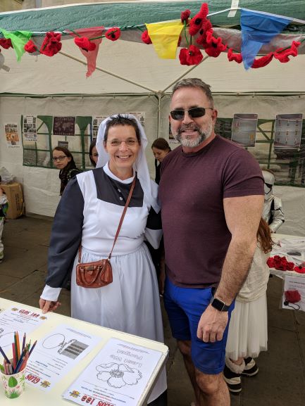 Picture a volunteer dressed in WW1 Nurses uniform who facilitated the creative arts tent